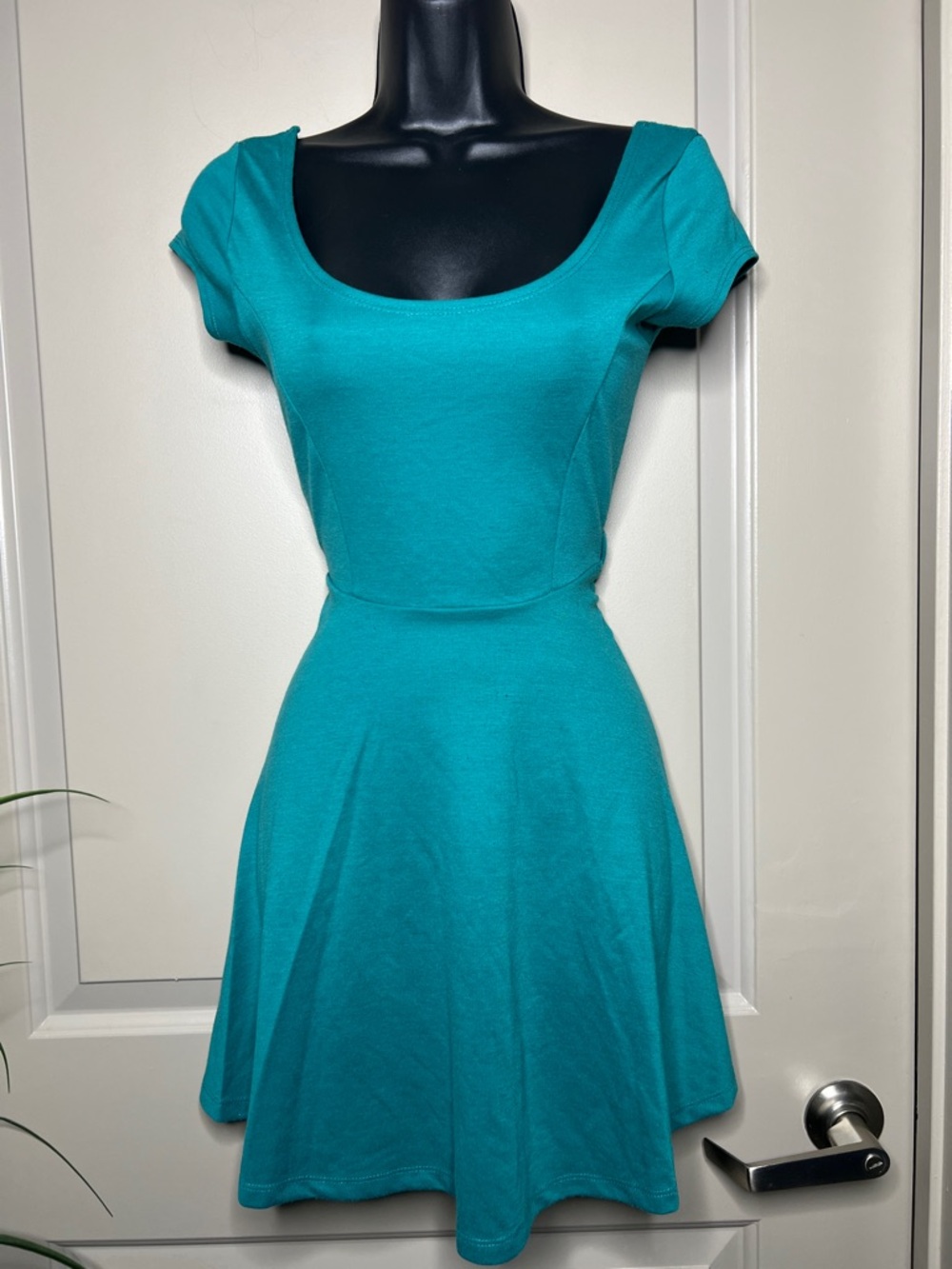 Teal Scoop-Neck Fit & Flare Mini Dress